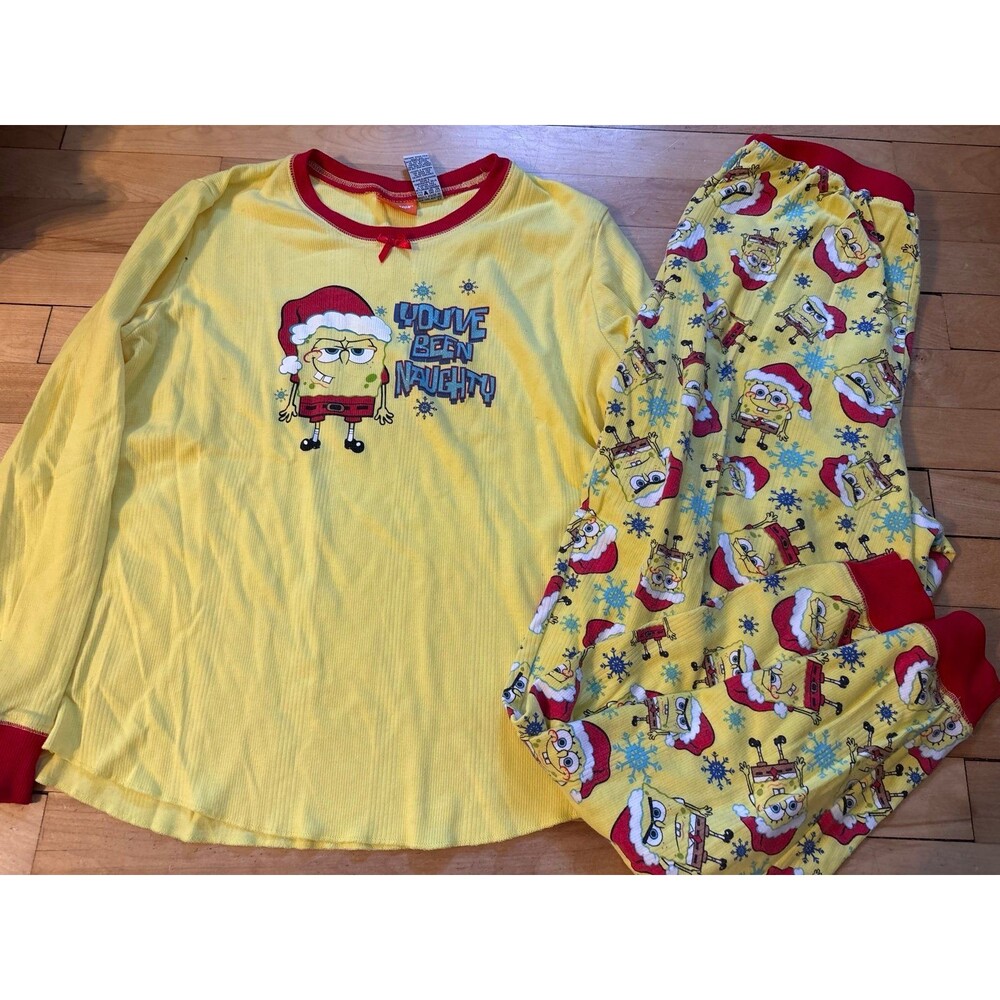 Vintage y2k SpongeBob SquarePants pajamas set shirt pants L Christmas naughty